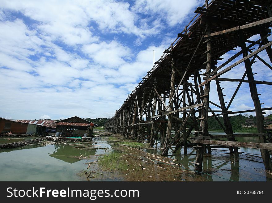 Wooden structure bridge at Sangklaburi, Thailand