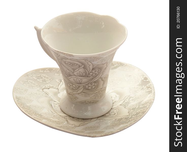 Cup with roses on a white background