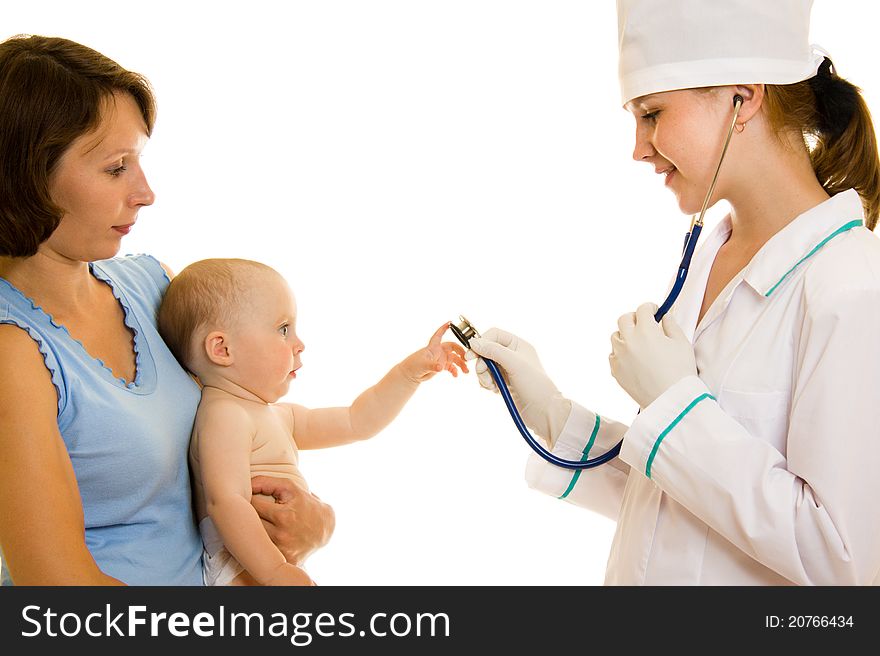 Doctor With A Baby On A White Background.