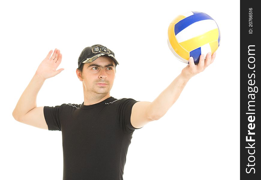 Volleyball men with the ball on white background. Volleyball men with the ball on white background.