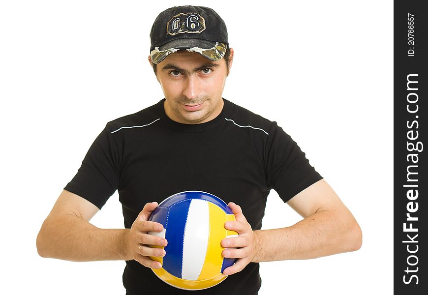 Volleyball men with the ball on white background. Volleyball men with the ball on white background.