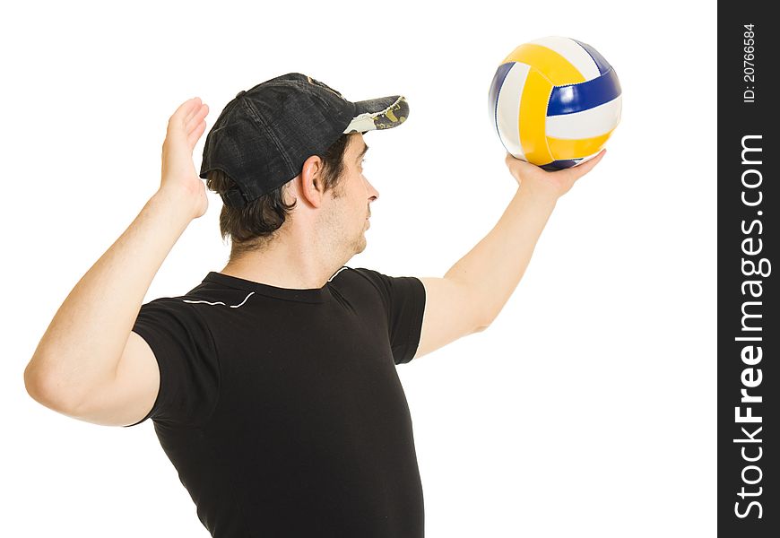 Volleyball men with the ball on white background. Volleyball men with the ball on white background.