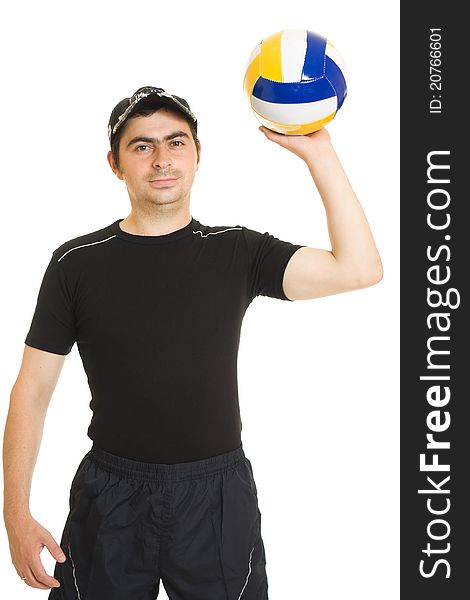 Volleyball men with the ball on white background. Volleyball men with the ball on white background.