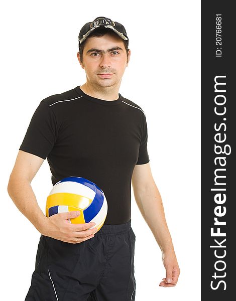 Volleyball men with the ball on white background. Volleyball men with the ball on white background.