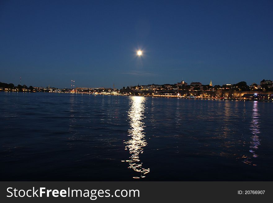 Full Moon over Stockholm Harbor