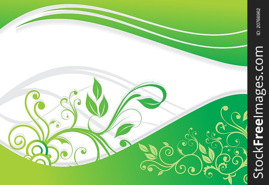 Abstract green floral with wave vector illustration