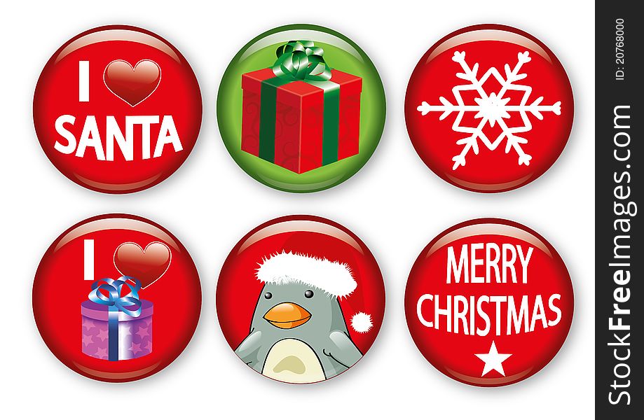 Some badges christmas and holiday themed. Some badges christmas and holiday themed