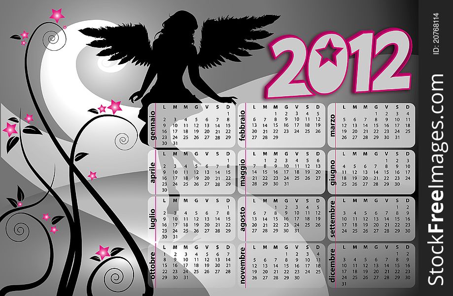 2012 gothic calendar with winged girl and flowers