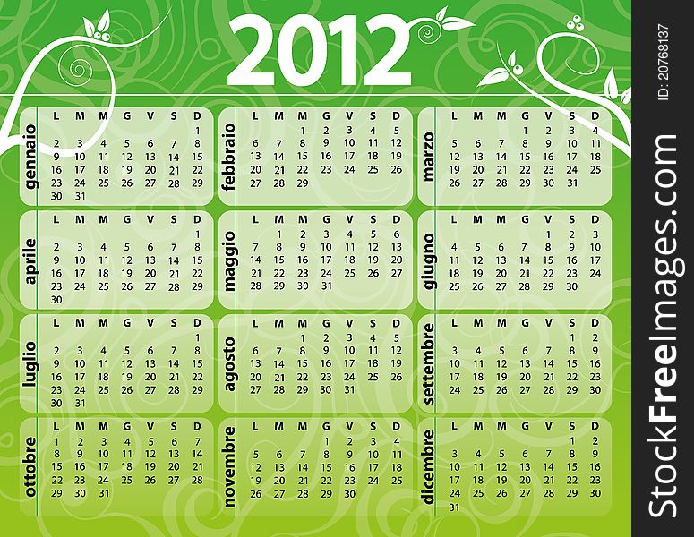 2012 green calendar with floral decorations