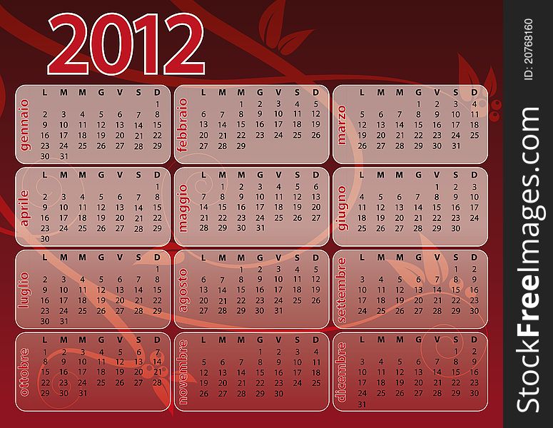 2012 red calendar with red floral decoration