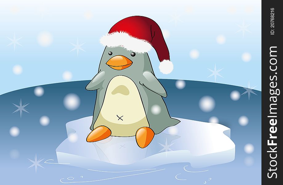 Christmas penguin on a piece of ice
