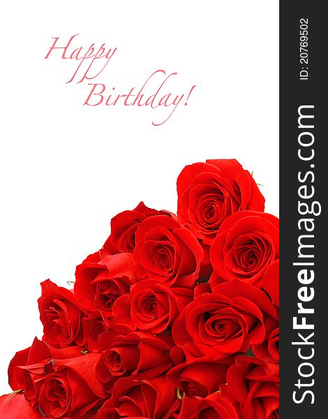 Bouquet of fresh red roses isolated on white background - a place for your text