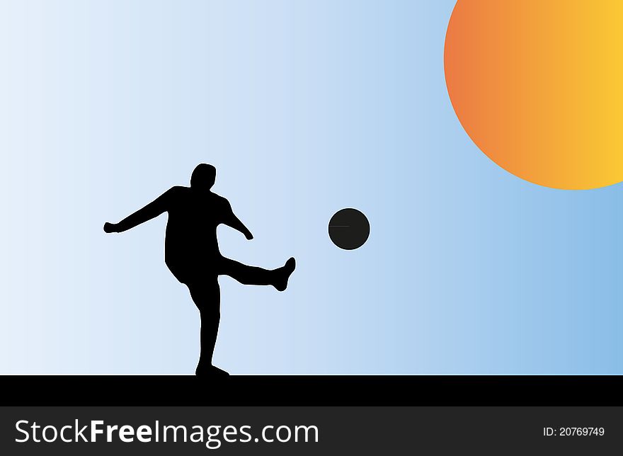 Illustration of silhouette of a football player at sunset