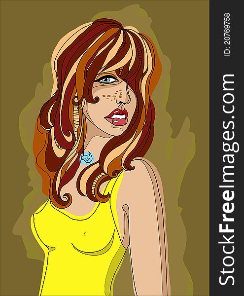 Girl with freckles. Vector illustration