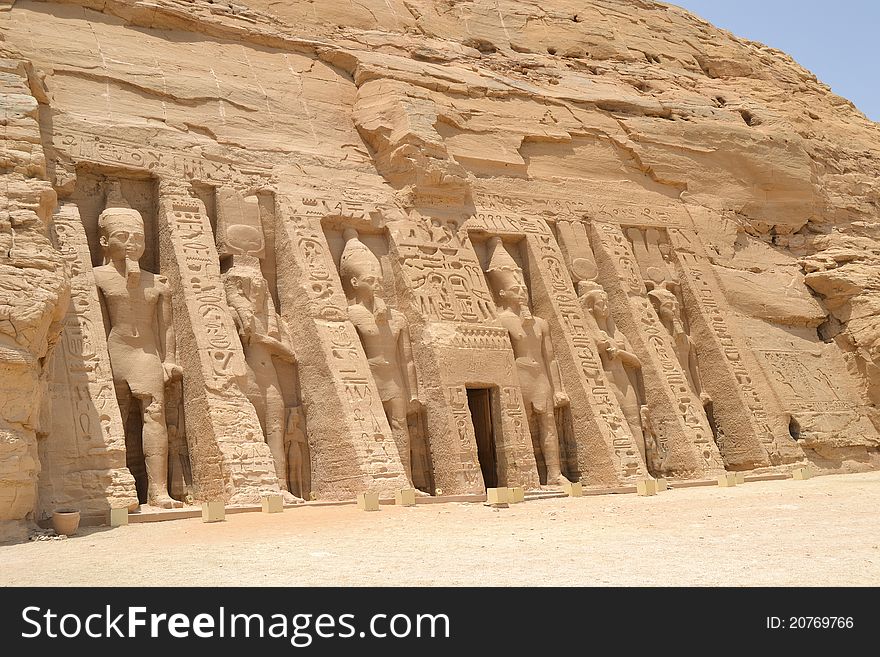 Front facade and entrance to the Temple of Nefertari at Abu Simbel