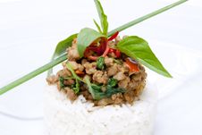 Spicy Pork Fried With Hot Basil On Rice Royalty Free Stock Photography Spicy Pork Fried With Hot Basil On Rice Royalty Free Stock Photography