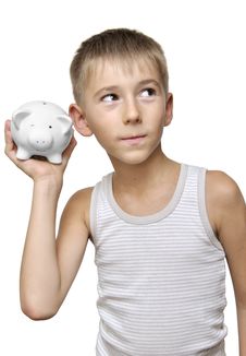 Child With His Piggy-bank Royalty Free Stock Photo