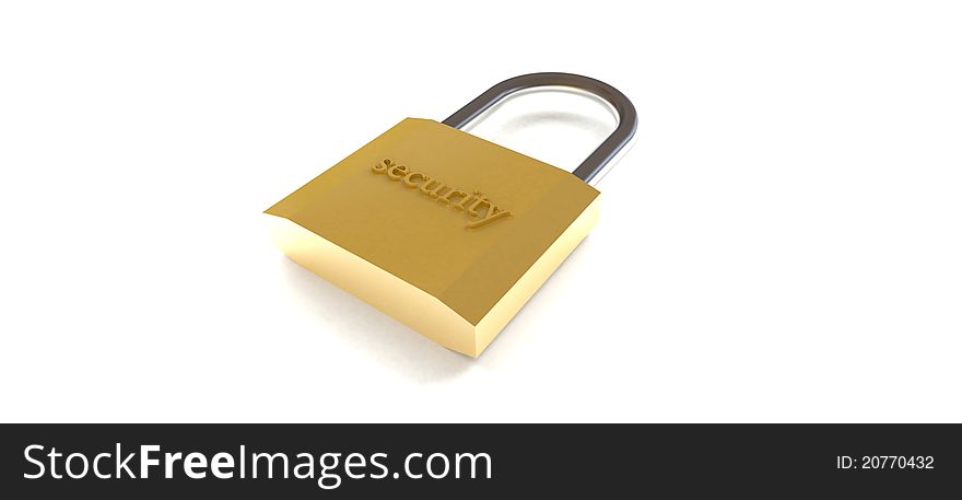 Gold padlock in perspective, with security inscription. Gold padlock in perspective, with security inscription