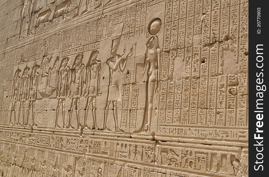 Hieroglyphic Carvings In An Egyptian Temple Wall