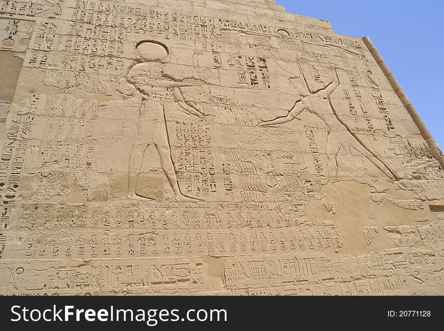 Hieroglyphic Carvings In An Egyptian Temple Wall
