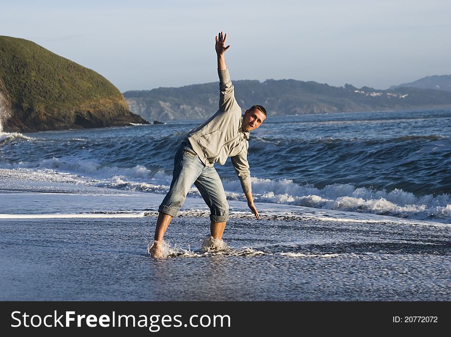 Young Man Beach Fun