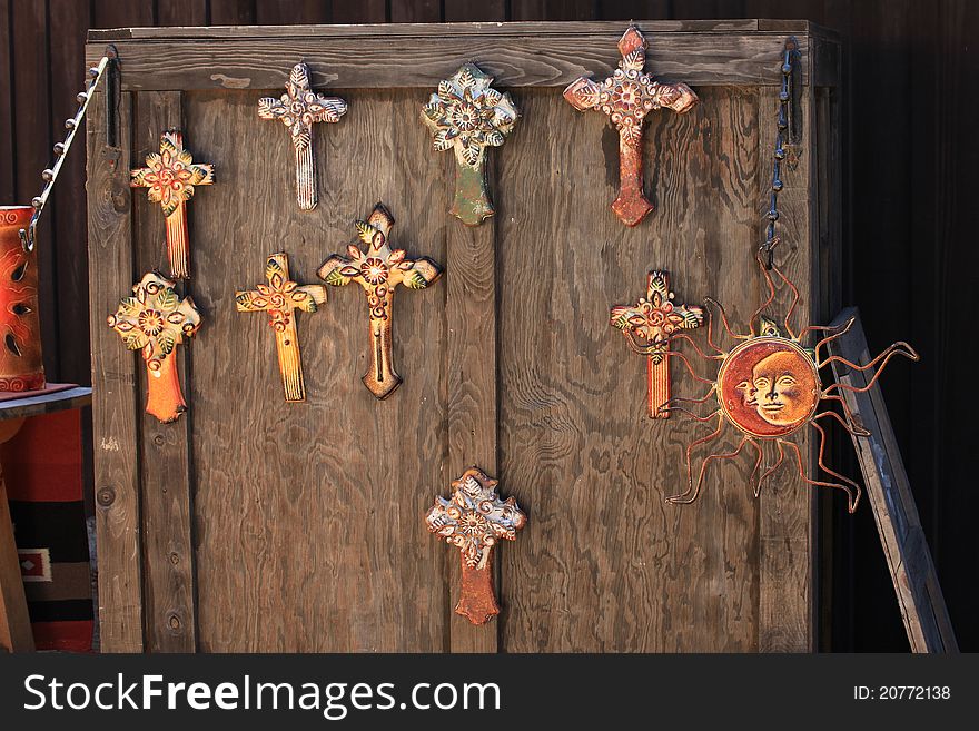 Cast iron Mexican crosses on dispaly