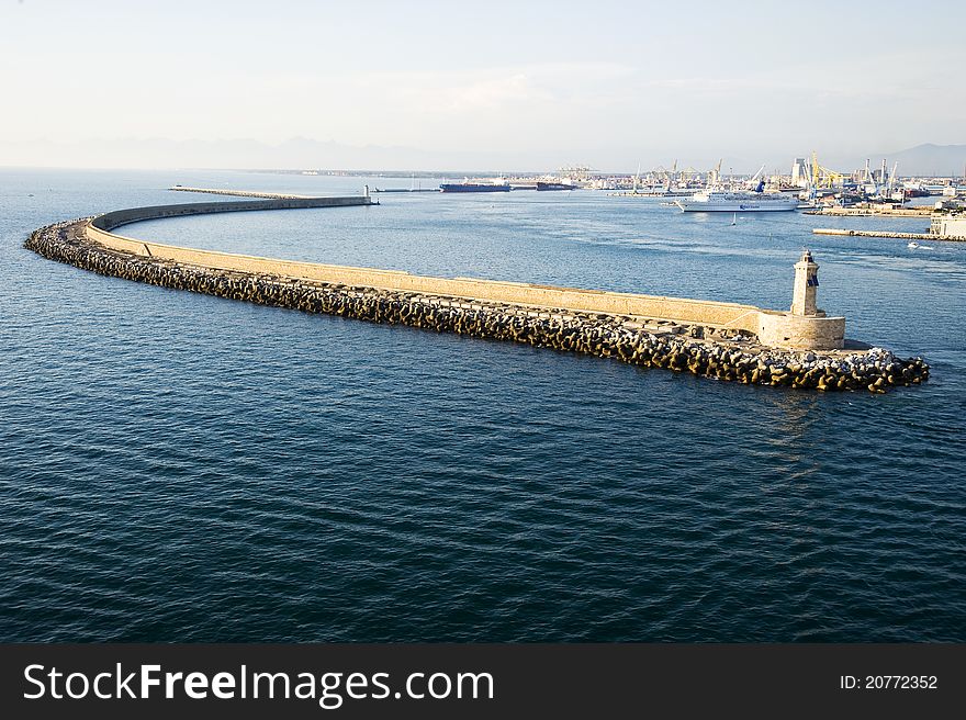 A port lighthouse taken from the sea