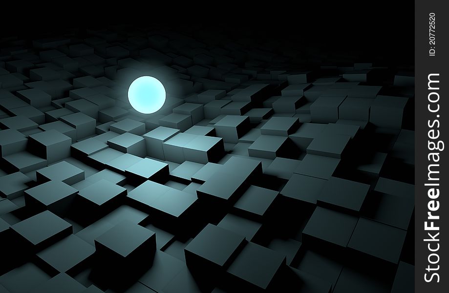 Render of a lonely glowing sphere illuminating the floor