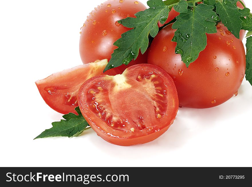 Red ripe tomatoes on a white background