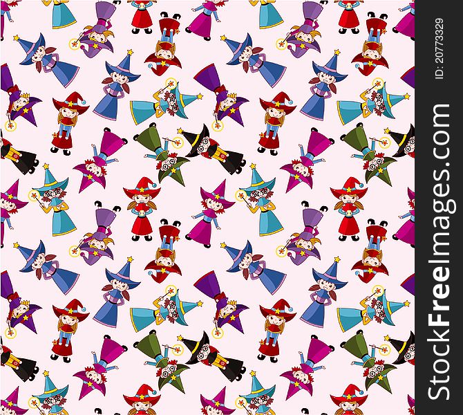 Cartoon Wizard And Witch Magic Seamless Pattern