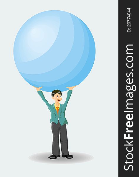 Image of success businessman holding the blue globe. Image of success businessman holding the blue globe.