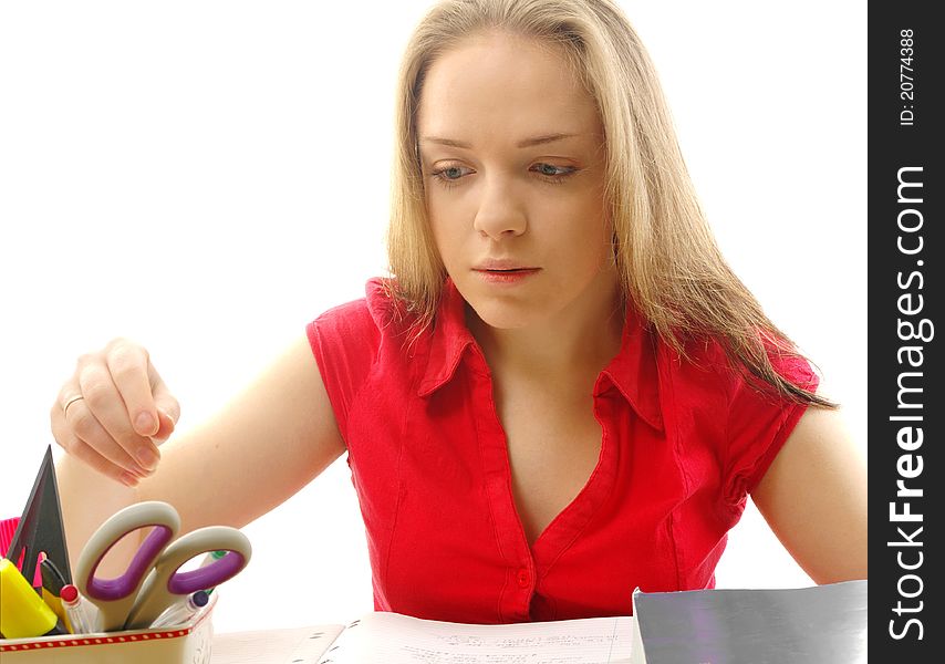 Bright picture of student girl with school stuff