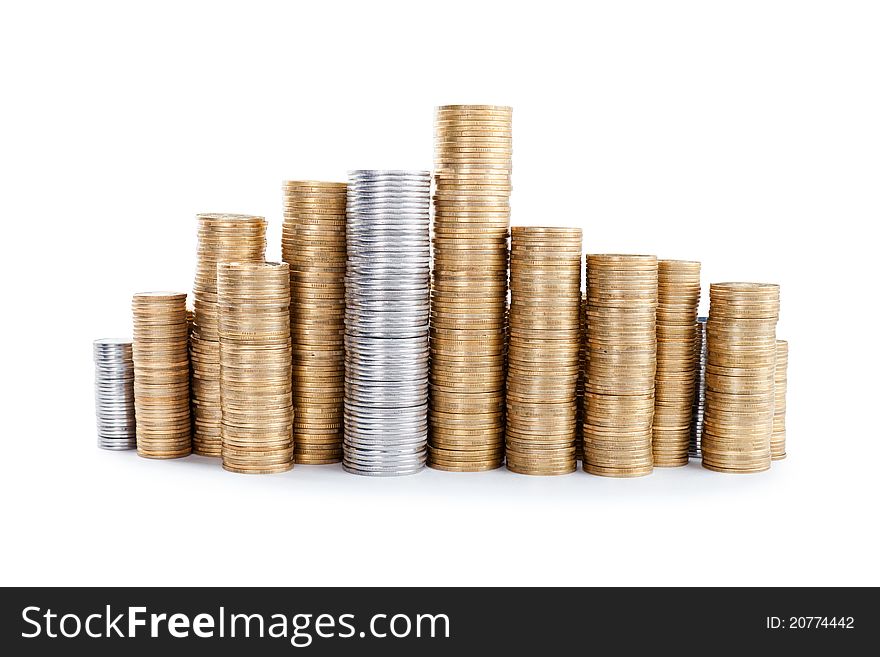 Coins stacks isolated on white