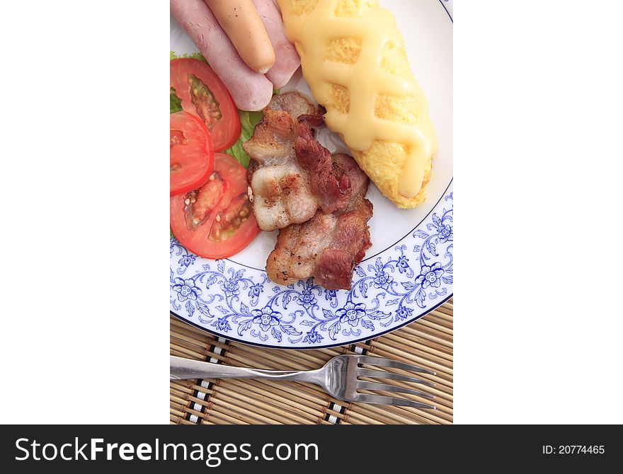 Omelet with bacon and sausage,breakfast set