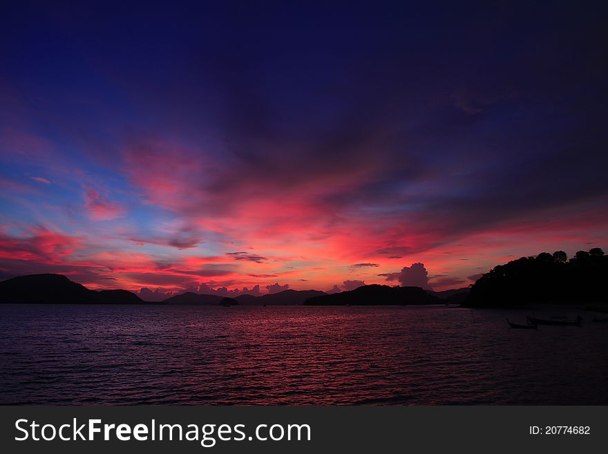 Sunset at cape panwa, phuket south of thailand