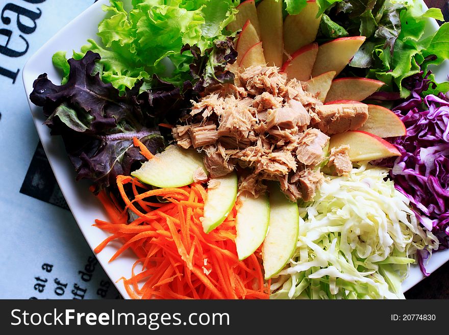 Tuna with mix vegetable salad. Tuna with mix vegetable salad