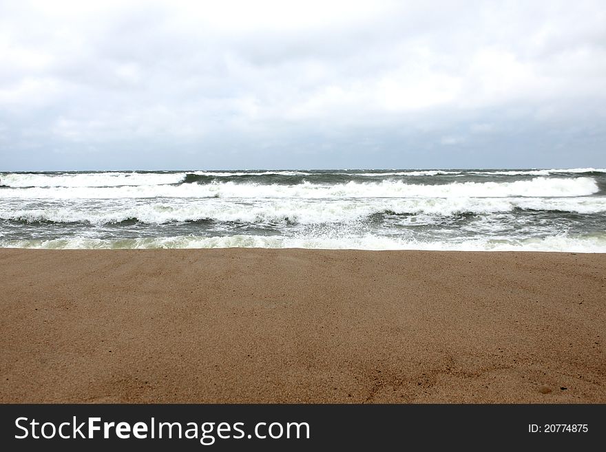 Beach on the Baltic Sea in bad weather conditions