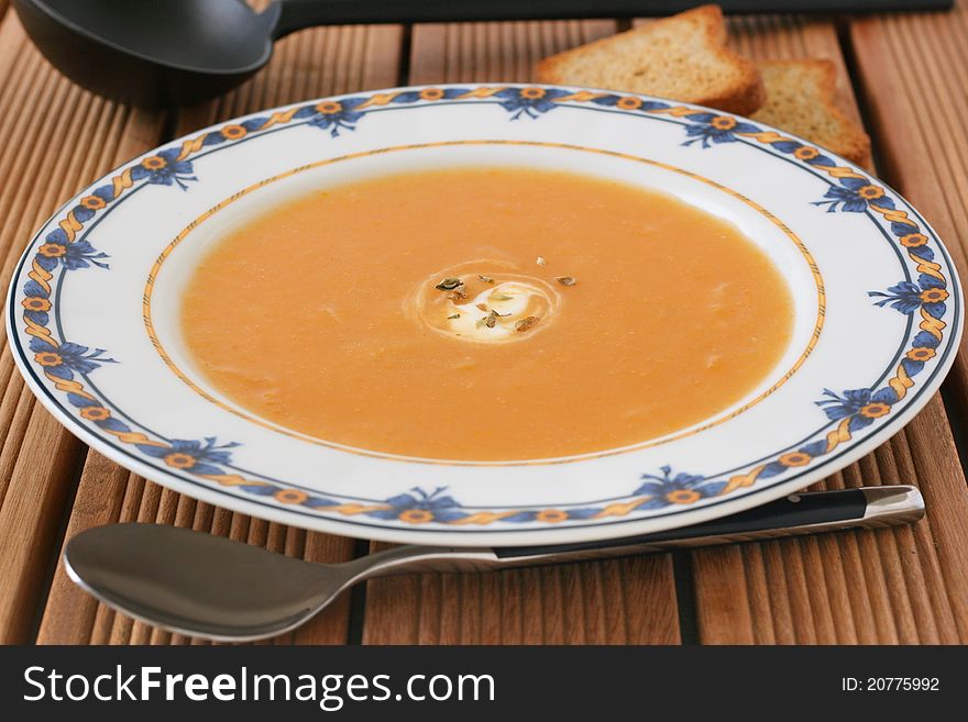 Vegetable soup on a plate