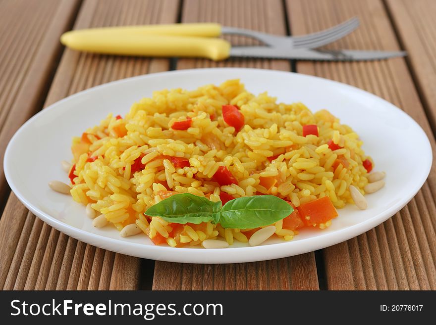 Boiled yellow rice with pepper