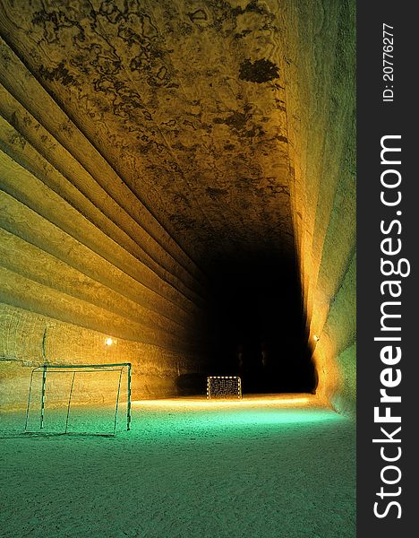 Football field underground in a salt mine (big hall).