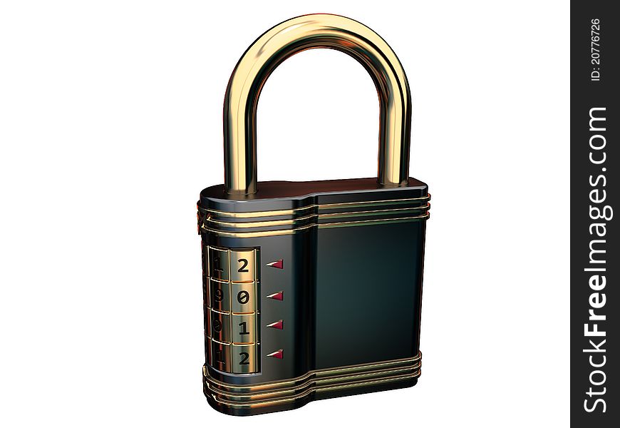 Closed combination padlock on a white background