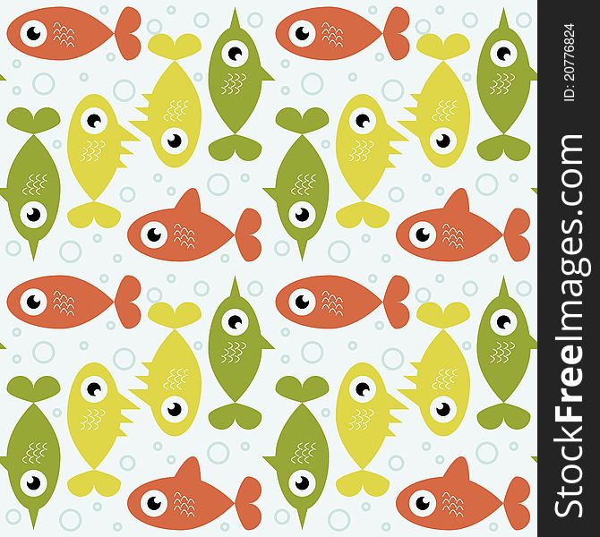 Seamless cute retro fish colorful background illustration. Seamless cute retro fish colorful background illustration
