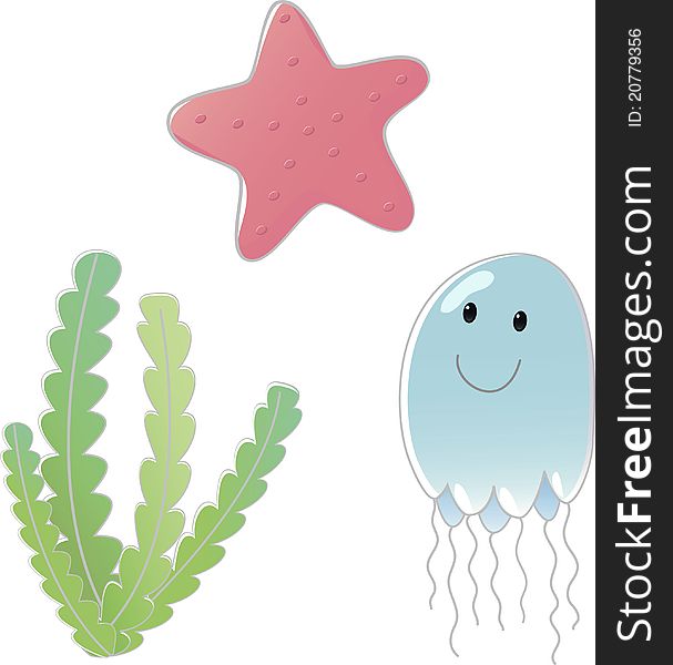 Cute vector sticker with medusa seawheel sea-star