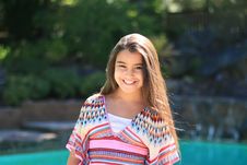 Cute Smiling Girl Outdoors By The Pool Stock Photos