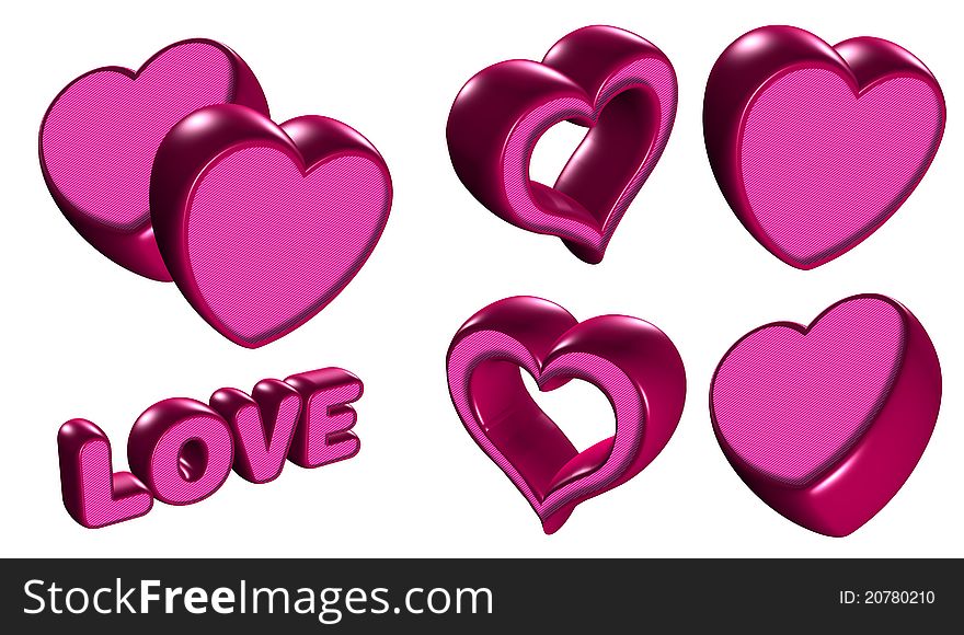 Love word and hearts balloons