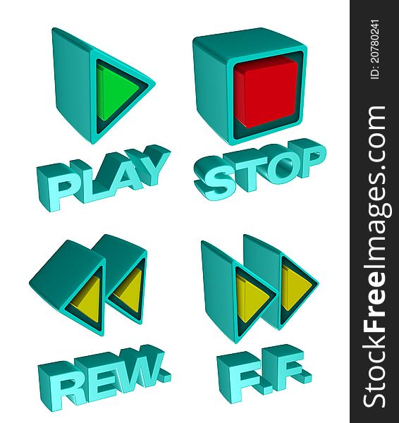 Illustration of Rewind, Fast forward,stop and play 3d buttons. Illustration of Rewind, Fast forward,stop and play 3d buttons