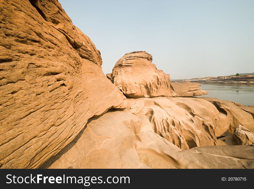 Landscape eroded stone Sampanbok at Mekong river Ubonratchathani province Thailand. Landscape eroded stone Sampanbok at Mekong river Ubonratchathani province Thailand