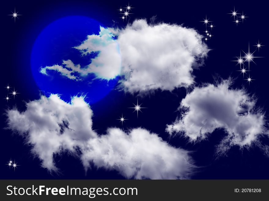 The fantastic night sky with the moon and clouds. The fantastic night sky with the moon and clouds