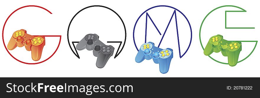 Gamepad and letter G,A,M,E, is illustrated