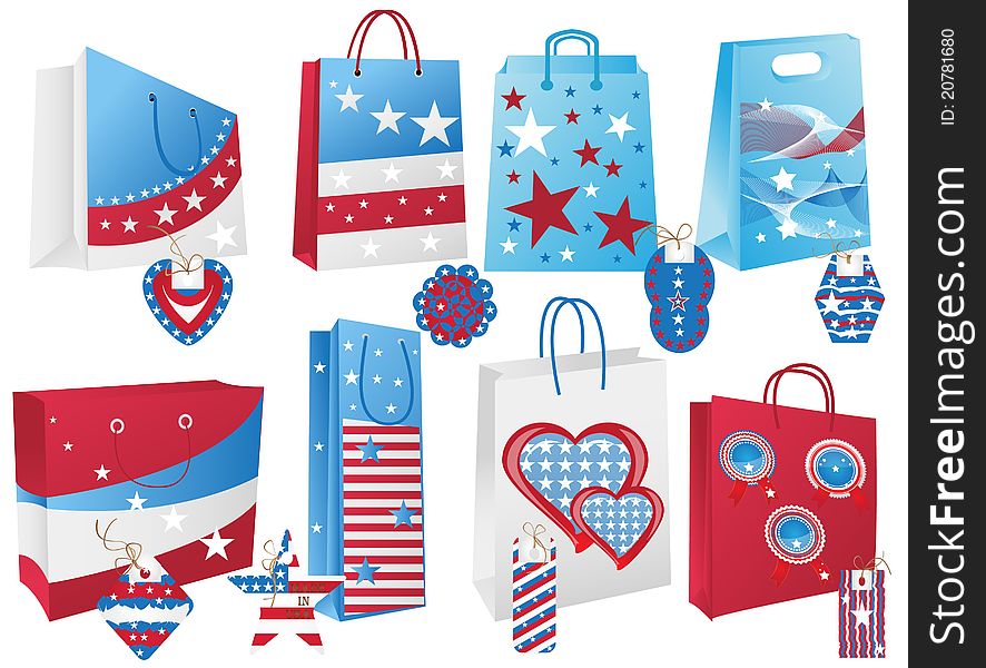 4th July shopping bags on white background